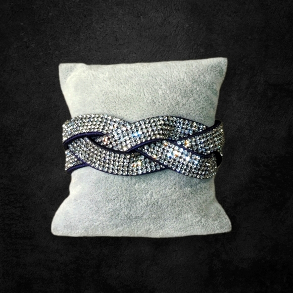 A16 Bright Crystal Braided Wrap Bracelet Rhinestone Blue Purple Suede - Picture 11 of 13